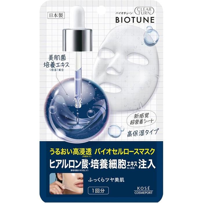 KOSE Clear Turn Biotune Biocellulose Mask (High Moisture Type) – Deep Hydration & Radiance, 1 Sheet [Alcohol-free]