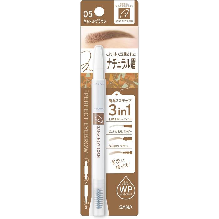 SANA New Born Perfect Eyebrow – 3-in-1 Pencil, Powder & Brush [Alcohol-Free]