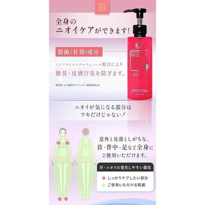 Kaki no Sachi (KnS) Medicated Deodorant Pearl Body Milk for Women 190 mL – Odor & Aging Odor Care [With alcohol]