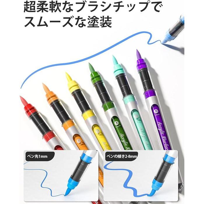 JusArt Acrylic Marker Pens – 30 Color Set | Water-Based Paint Markers with Flexible Brush Tip for Rock, Glass, Fabric, Wood & More