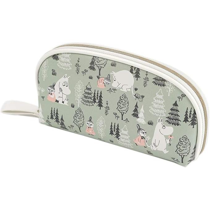 Moomin Glasses Case Pouch Green with Zipper & Cleaning Cloth (Moomin & Little My)