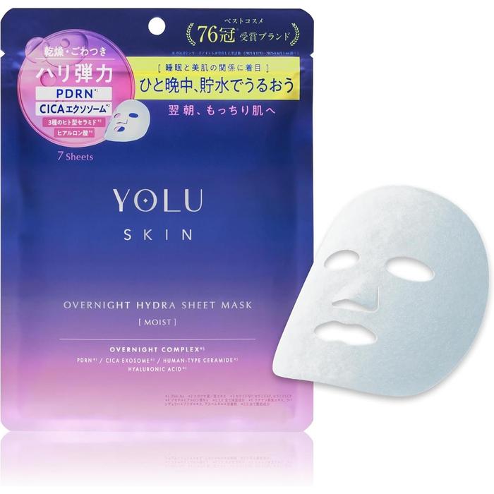 YOLU Skin Overnight Hydra Sheet Mask Moist – Intensive Night Hydrating Face Mask with PDRN, Ceramide NP / AP / EOP,CICA [Alcohol-free]