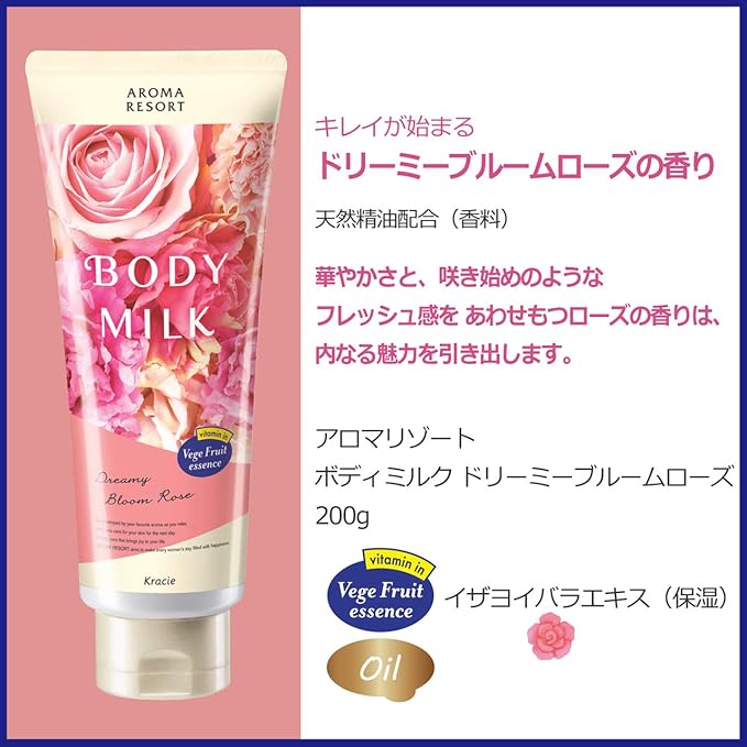 Aroma Resort Body Milk – Dreamy Bloom Rose, 200g | Hydrating Moisturizer with Vitamins & Jojoba Oil [Alcohol-Free]