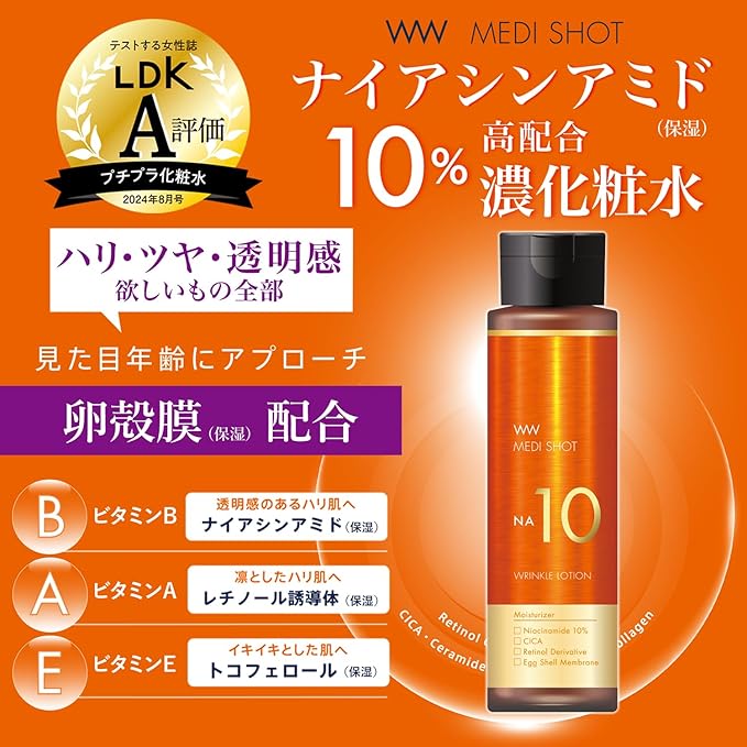 Medishot NA10 Wrinkle Lotion – 10% Niacinamide Formula for Smooth, Youthful Skin, 6.3 fl oz (180 ml) [With Alcohol]