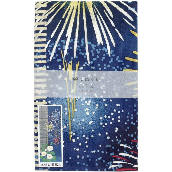 Tenugui towel with Hamamonyou (Asagao and Hanabi) - (100% cotton)