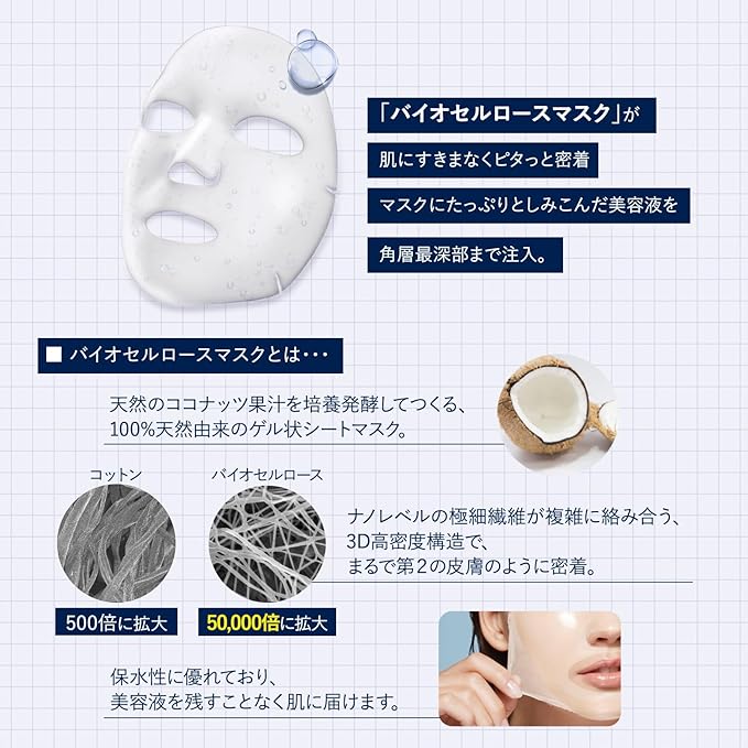 KOSE Clear Turn Biotune Biocellulose Mask (High Moisture Type) – Deep Hydration & Radiance, 1 Sheet [Alcohol-free]