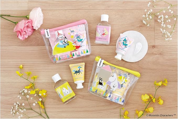 Moomin Clear Pouch Set with Mini Hand Soap & Hand Cream – Grapefruit Scent [Alcohol-free]