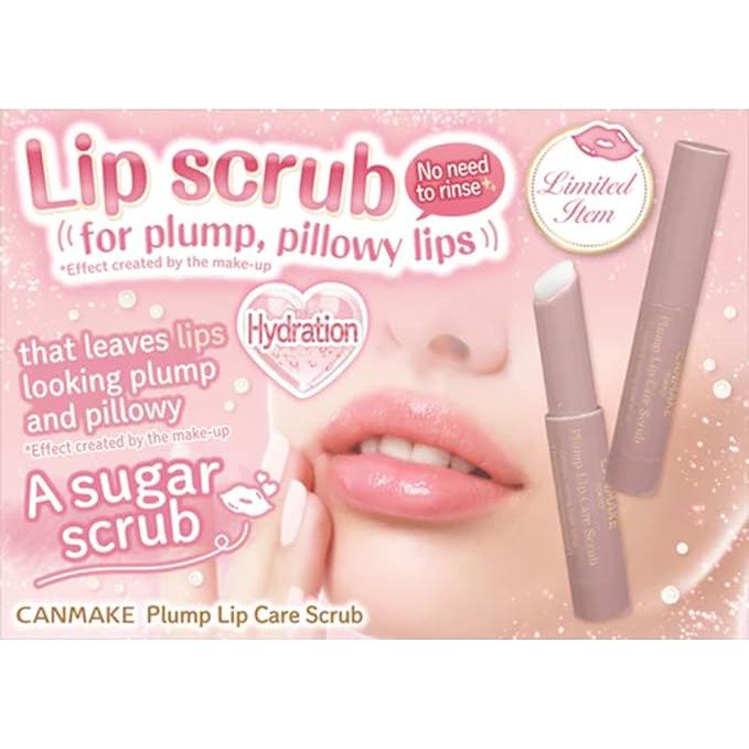 CANMAKE Plump Lip Care Scrub – Moisturising Sugar Lip Scrub, 2.7 g [Alcohol-free]