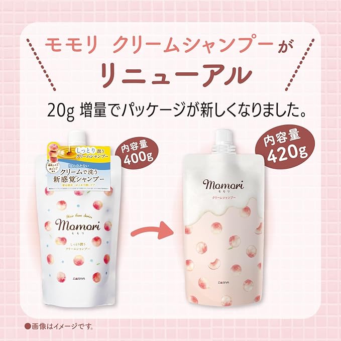 Momori Cream Shampoo Moist Type – Non-Foaming, Non-Silicone, Fruity Floral Peach Scent – 420g [With alcohol]