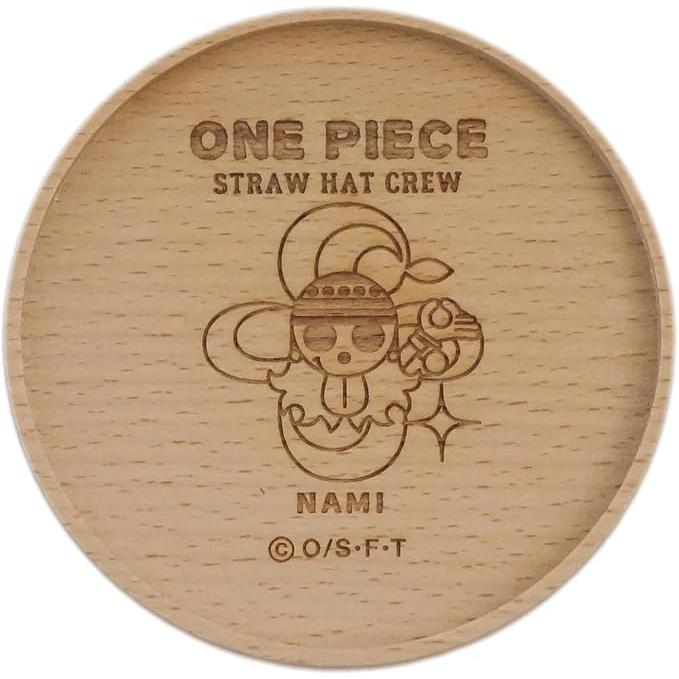 One Piece Straw Hat Pirates Wooden Coaster – Laser-Engraved Natural Wood, Made in Japan
