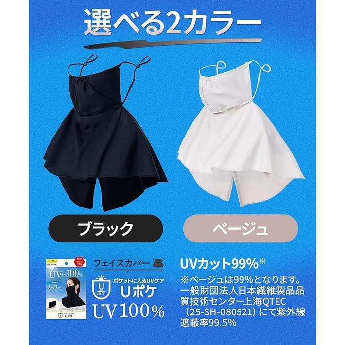 Glamorous Spats U-Pocket UV Face Cover – 100% UV Protection Cooling Face, Neck & Shoulder Cover (Black)