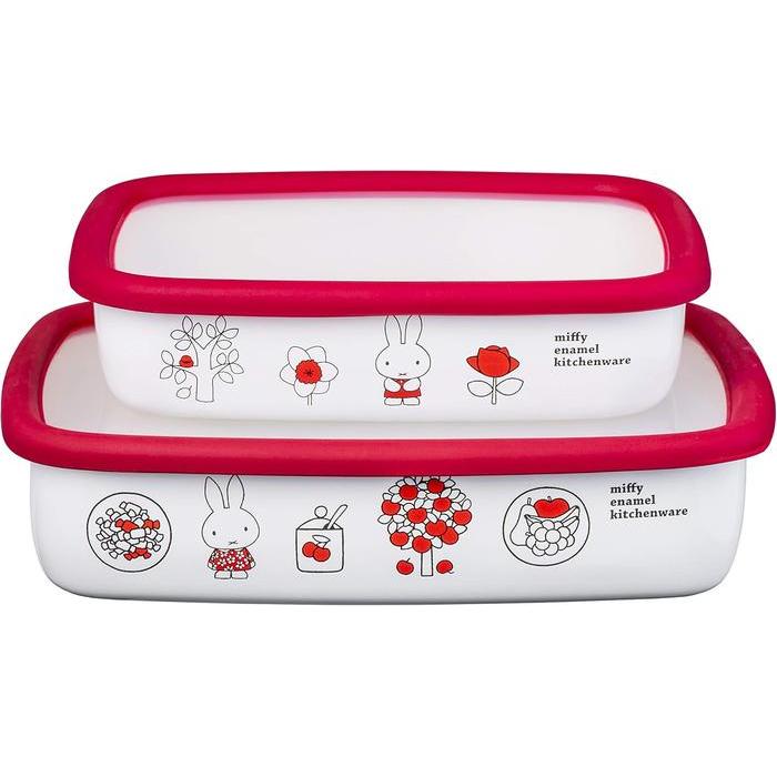 GoodPlus+ Emile Miffy Enamel Food Storage Container Set – Square Shallow M & L – 2 pcs