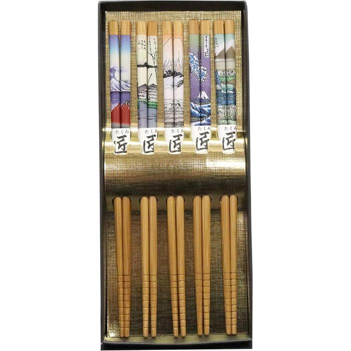 Castle Enterprise Handmade Japanese Ukiyo-e Mt. Fuji Bamboo Chopsticks – Set of 5