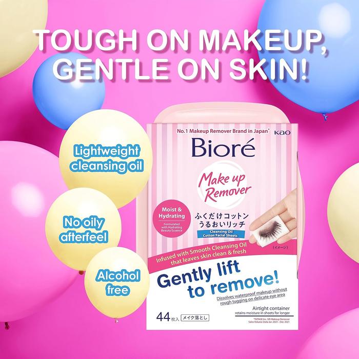 Bioré Moisturizing Cleansing Cotton Wipes – Japanese Makeup Remover Sheets 44 Sheets [Alcohol-free]
