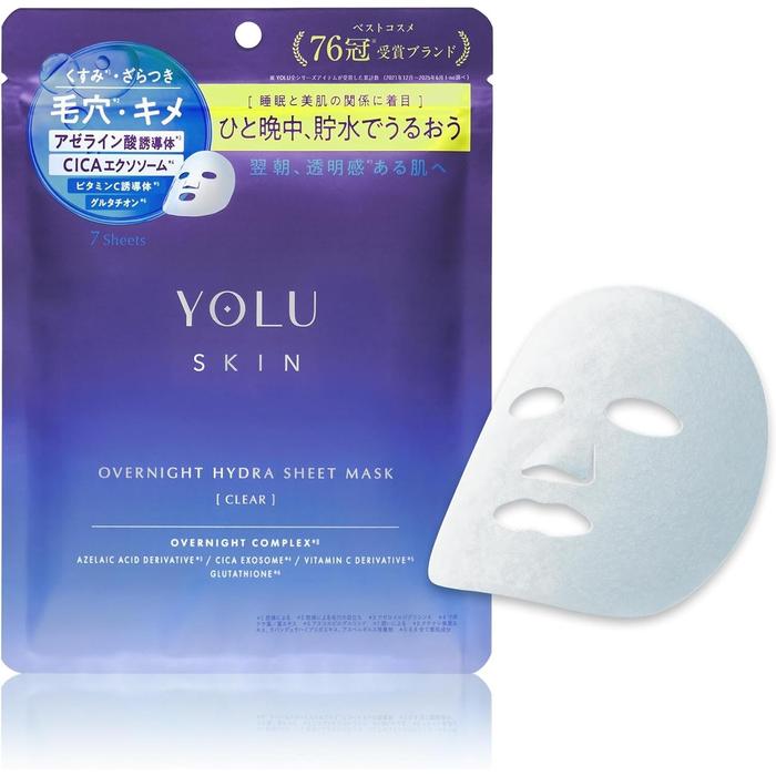 YOLU Skin Overnight Hydra Sheet Mask Clear – Brightening Night Face Mask with Arbutin,Vitamin C, CICA,Glutathione (No Alcohol)