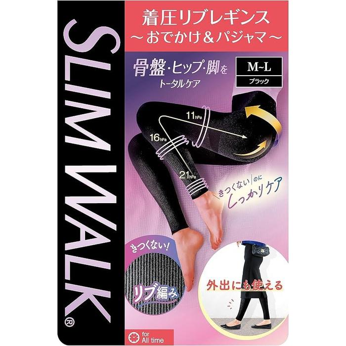 Slim Walk Ribbed Compression Leggings – Black (S–M / M–L)