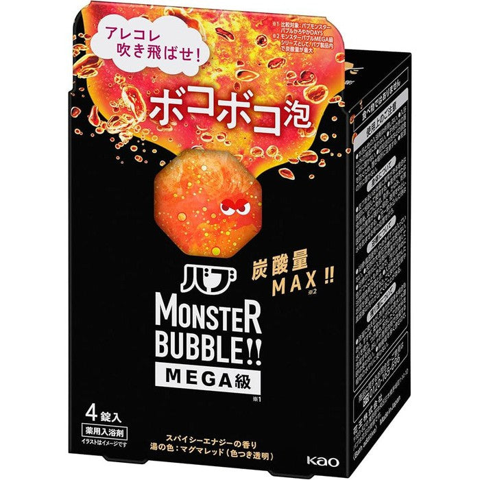 Kao Bub Monster Bubble MEGA - High Concentration Carbonated Bath Tablets with Bubbling Foam (4 Tablets) [Quasi-Drug]