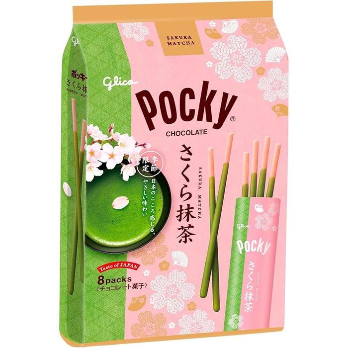 Ezaki Glico Pocky Sakura Matcha – Limited Edition Japanese Chocolate Biscuit Sticks (8 Bags)
