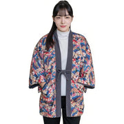Women's Padded Reversible Hanten with Back Boa – Japanese Pattern 08, Warm Winter Loungewear