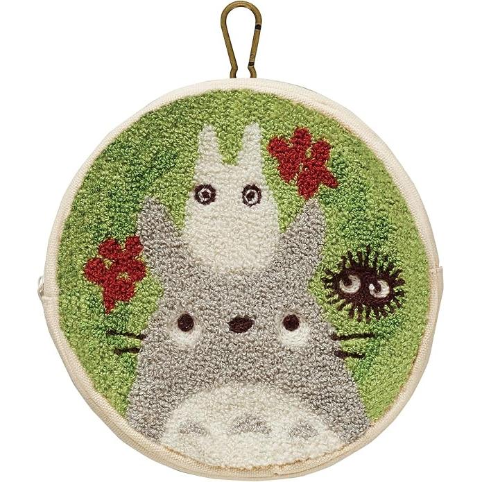 Marushin My Neighbor Totoro Round Pouch – Leaf Wreath with Sagara Embroidery & Carabiner