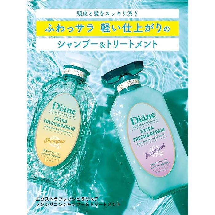Diane Extra Fresh & Repair Set – Shampoo & Treatment (Grapefruit & Peppermint) 450ml x 2 [Alcohol-free]