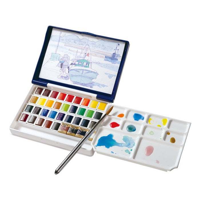Pancolor PN698 Watercolor Set – 36 Colors Palmbox Plus with Mini Easel & Brush