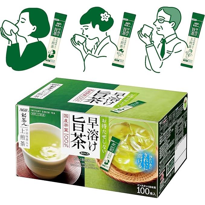 AGF New Tea Instant Green Tea with Uji Matcha – Japanese Sencha Tea Sticks 100 Sticks