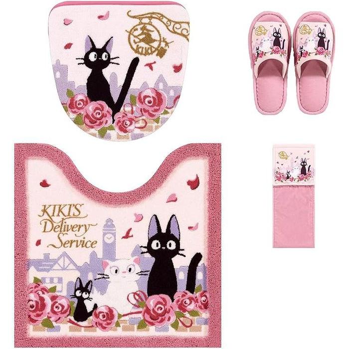 Kiki’s Delivery Service Jiji Toilet Mat – Antibacterial Acrylic, Non-Slip, Ghibli Bathroom Collection (Pink, 60 × 60 cm)