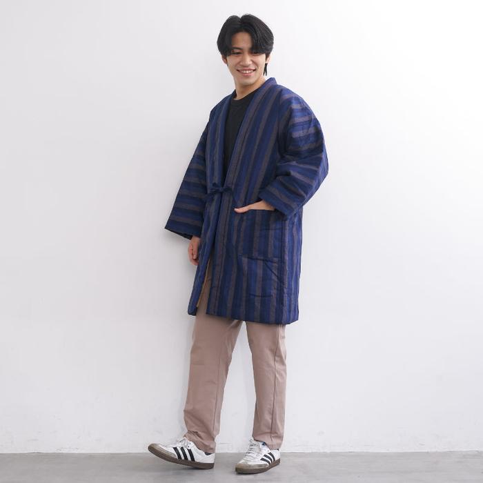 Kurume Handmade Long Hanten – Men's Oversized Striped Jacket