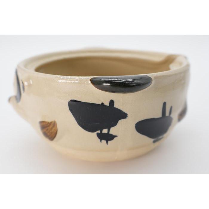 VINTAGE Japanese Tanuki Ceramic Donabe Pot with Lid and 福 (Good Fortune) Symbol – Brown and Cream Glaze