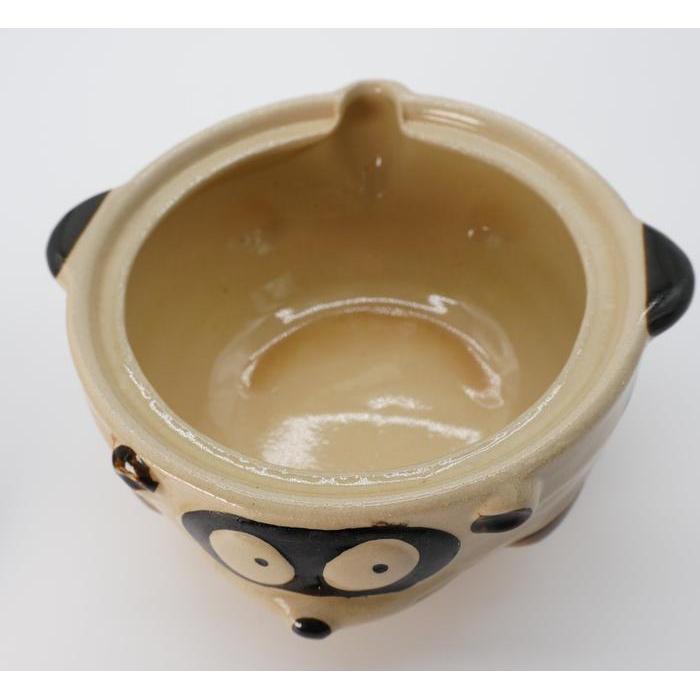 VINTAGE Japanese Tanuki Ceramic Donabe Pot with Lid and 福 (Good Fortune) Symbol – Brown and Cream Glaze
