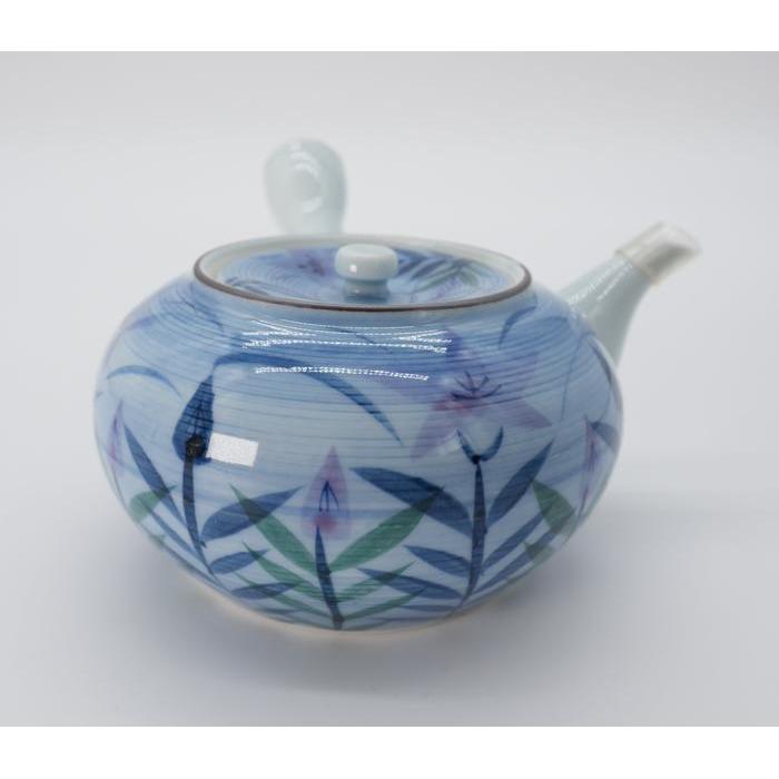 VINTAGE Japanese Arita Ware Tea Set – Blue Floral Kyusu Teapot with 5 Yunomi Cups and Wooden Box