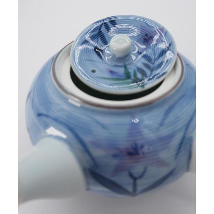 VINTAGE Japanese Arita Ware Tea Set – Blue Floral Kyusu Teapot with 5 Yunomi Cups and Wooden Box