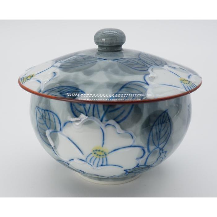 VINTAGE Japanese Arita Ware Chawanmushi Bowl with Lid – Blue and White Camellia Floral Pattern