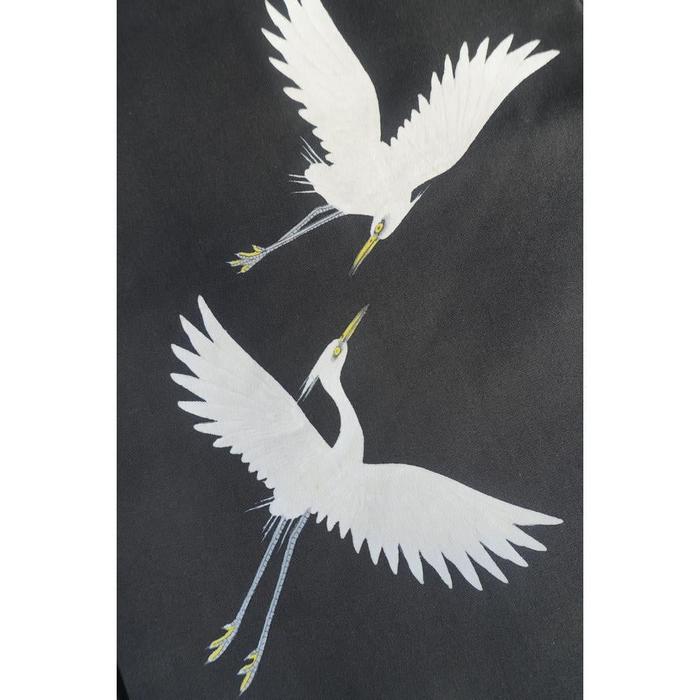 Vintage Japanese Obi Decorative - Black with birds