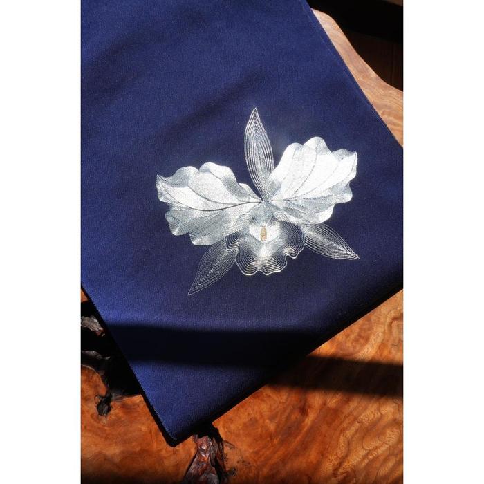 Vintage Japanese Nagoya Obi – Deep Navy with Silver Floral Motif