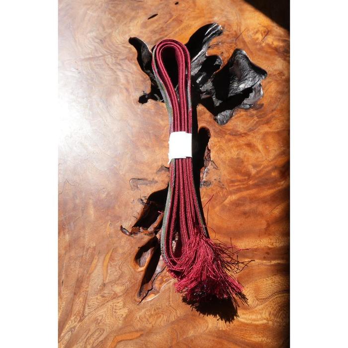 Vintage Obijime Cord – Red with Green & Silver Woven Pattern