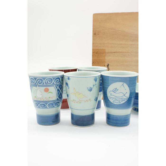 ❗️EMS VINTAGE - Arita Ware Rice Bowl Set x5– Sometsuke Karakusa Porcelain