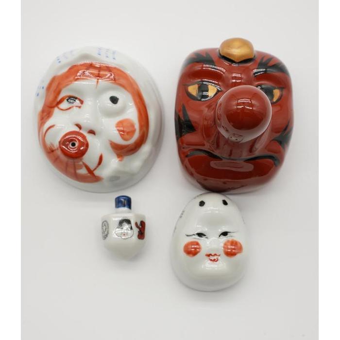 VINTAGE - Japanese Hyottoko, Tengu & Okame Ceramic Sake Cup Game Set