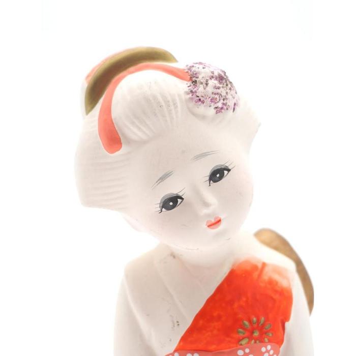 VINTAGE - Japanese Nihon Ningyo – Seated Kyoto Maiko Figurine in Vermilion Kimono