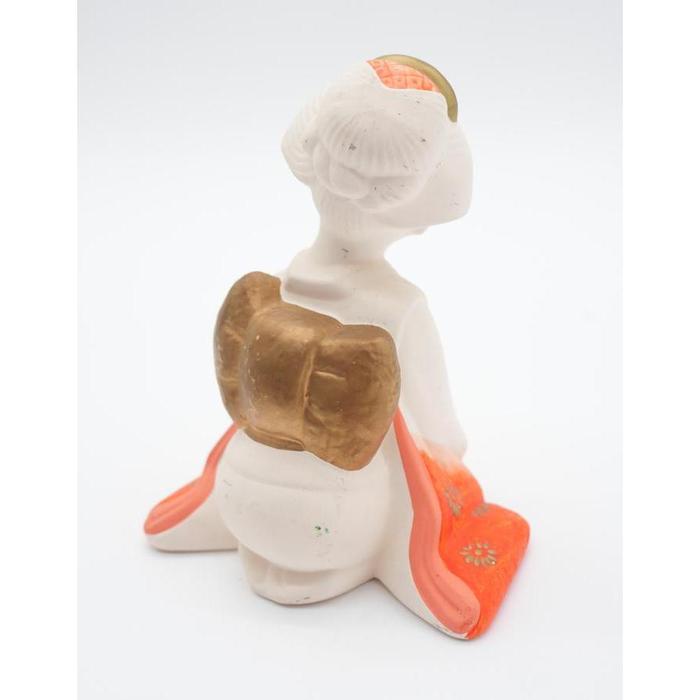 VINTAGE - Japanese Nihon Ningyo – Seated Kyoto Maiko Figurine in Vermilion Kimono