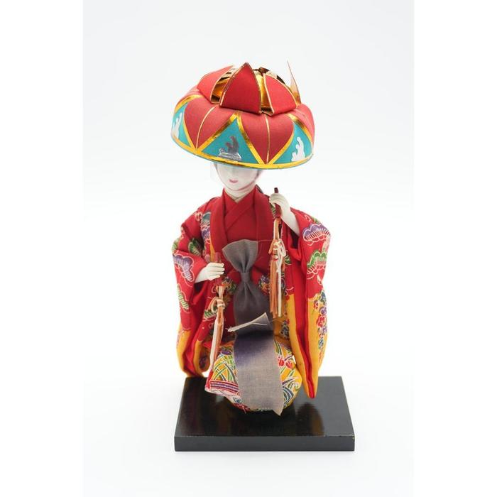 VINTAGE Japanese Kasahoko Festival Doll – Traditional Kimono Lady Figurine on Wooden Base