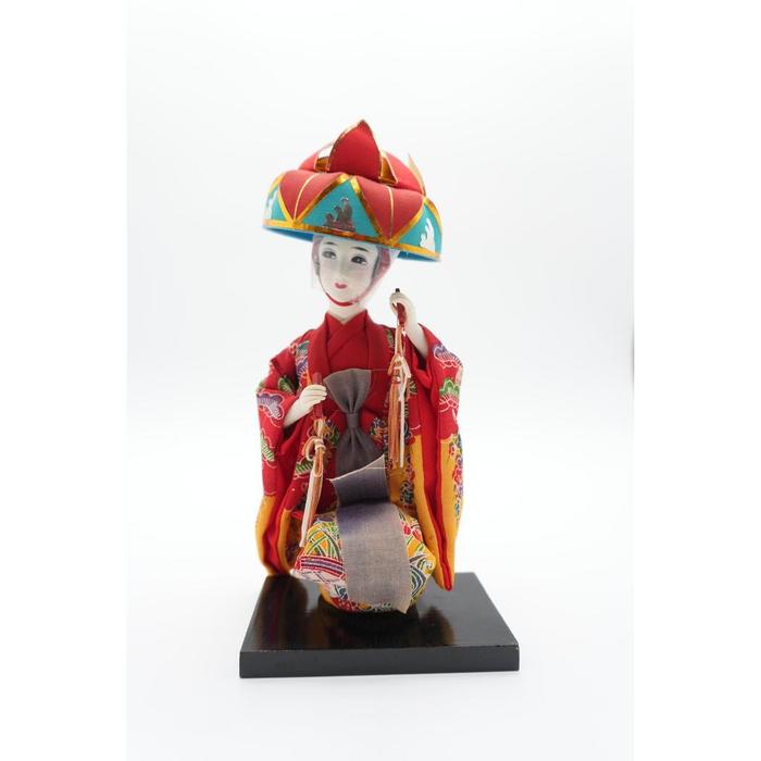 VINTAGE Japanese Kasahoko Festival Doll – Traditional Kimono Lady Figurine on Wooden Base