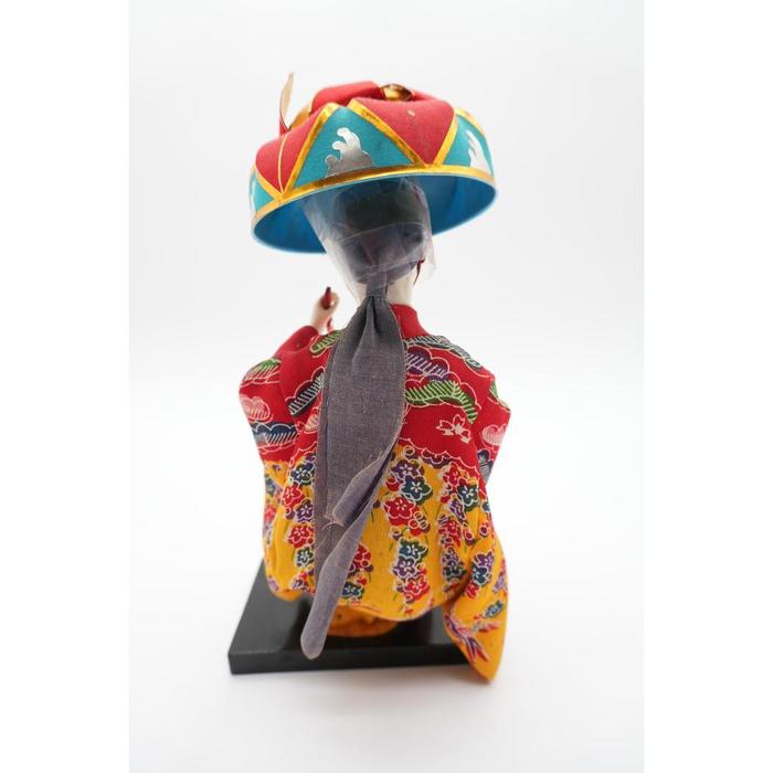 VINTAGE Japanese Kasahoko Festival Doll – Traditional Kimono Lady Figurine on Wooden Base