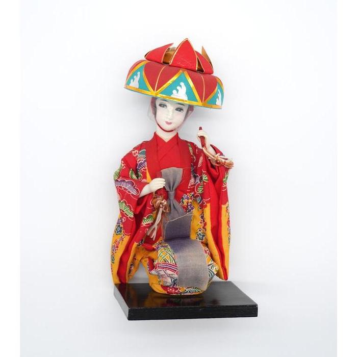 VINTAGE Japanese Kasahoko Festival Doll – Traditional Kimono Lady Figurine on Wooden Base