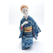 EMS ? VINTAGE - Japanese Nihon Ningyo – Blue Kimono Lady Figurine with White Leaf Pattern
