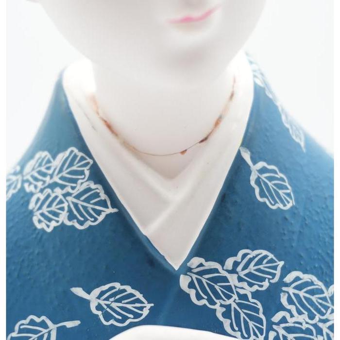 EMS ? VINTAGE - Japanese Nihon Ningyo – Blue Kimono Lady Figurine with White Leaf Pattern
