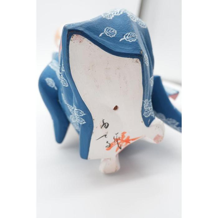 EMS ? VINTAGE - Japanese Nihon Ningyo – Blue Kimono Lady Figurine with White Leaf Pattern