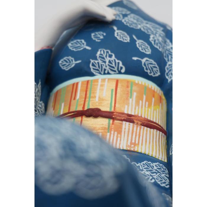 EMS ? VINTAGE - Japanese Nihon Ningyo – Blue Kimono Lady Figurine with White Leaf Pattern