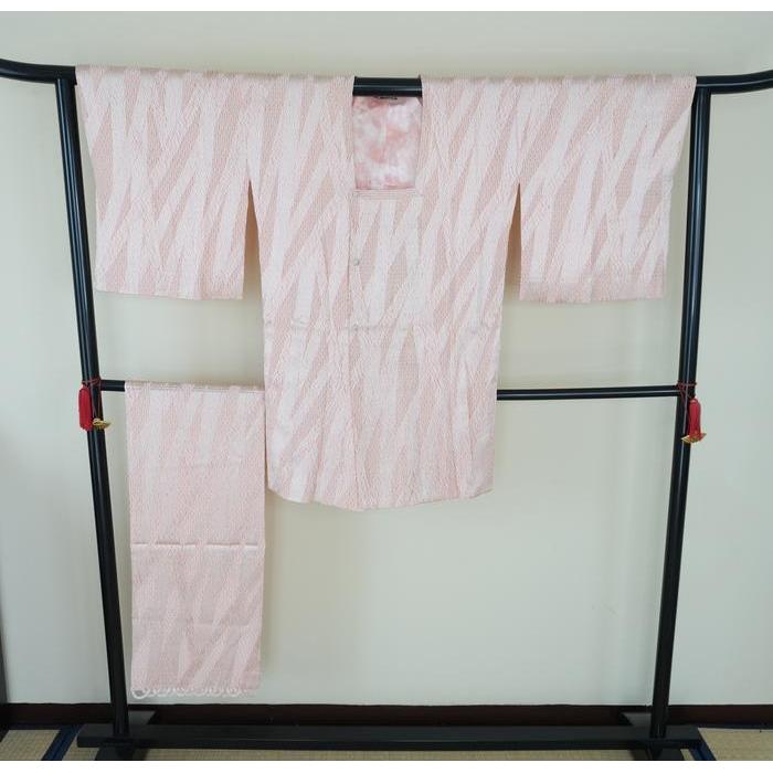 Vintage Japanese Ame Coat Haori with Matching Shawl – Pink Shibori Style Pattern